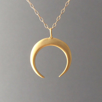 Gold Double Horn Pendant Charm Necklace also available in silver Crescent Moon
