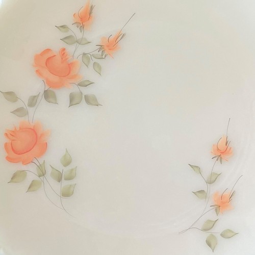 Vintage Fenton Satin Custard Glass Plate Hand Painted Peach Rose Signed D.Kyle - Picture 8 of 12
