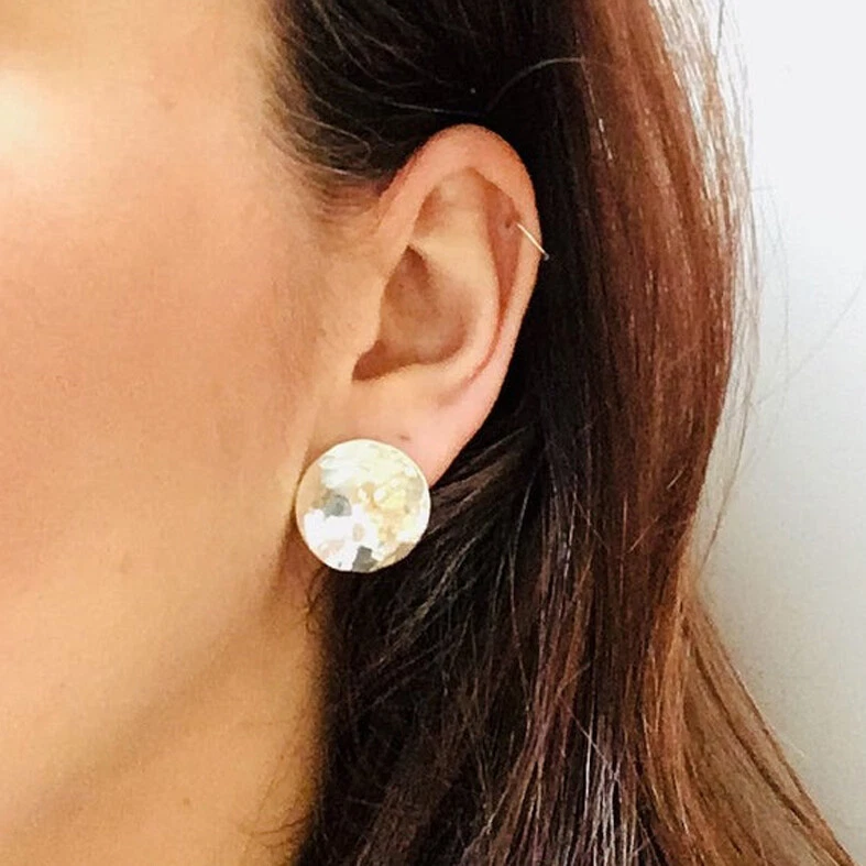Hammered silver earrings disc earrings large silver studs moon