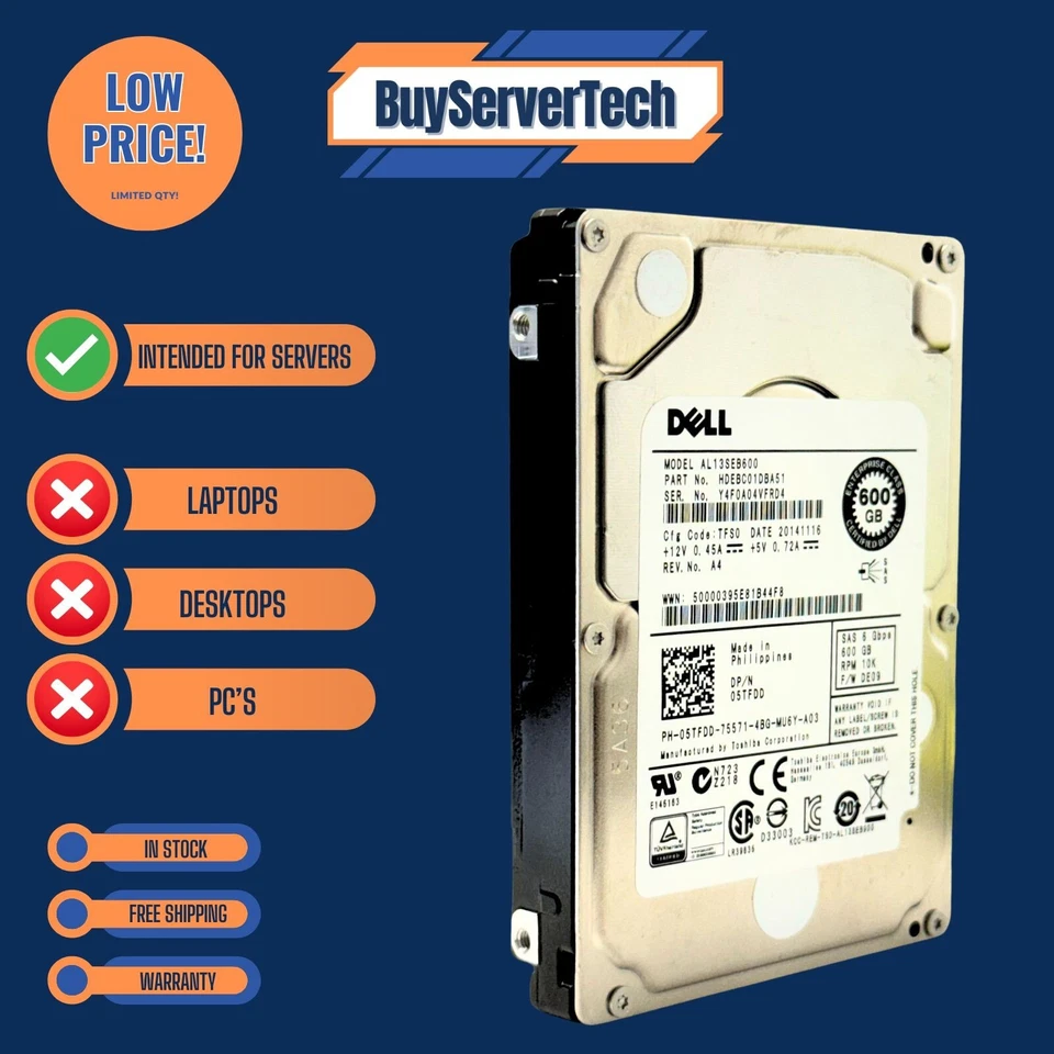 Dell 05TFDD  600GB 10K RPM 6G 2.5" SAS SFF  5TFDD Enterprise HDD | New - Image 4 of 4
