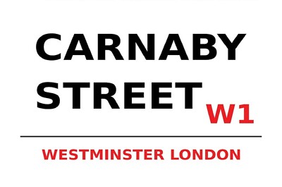 Holzschild 20x30 Carnaby Street W1 Westminster London Stadtteil Bezirk weisse Ta