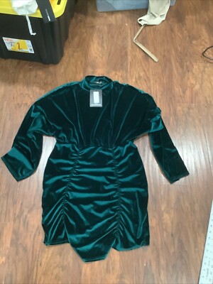 Pretty Little Thing Green Velvet Bodycon Dress size US 12 | eBay