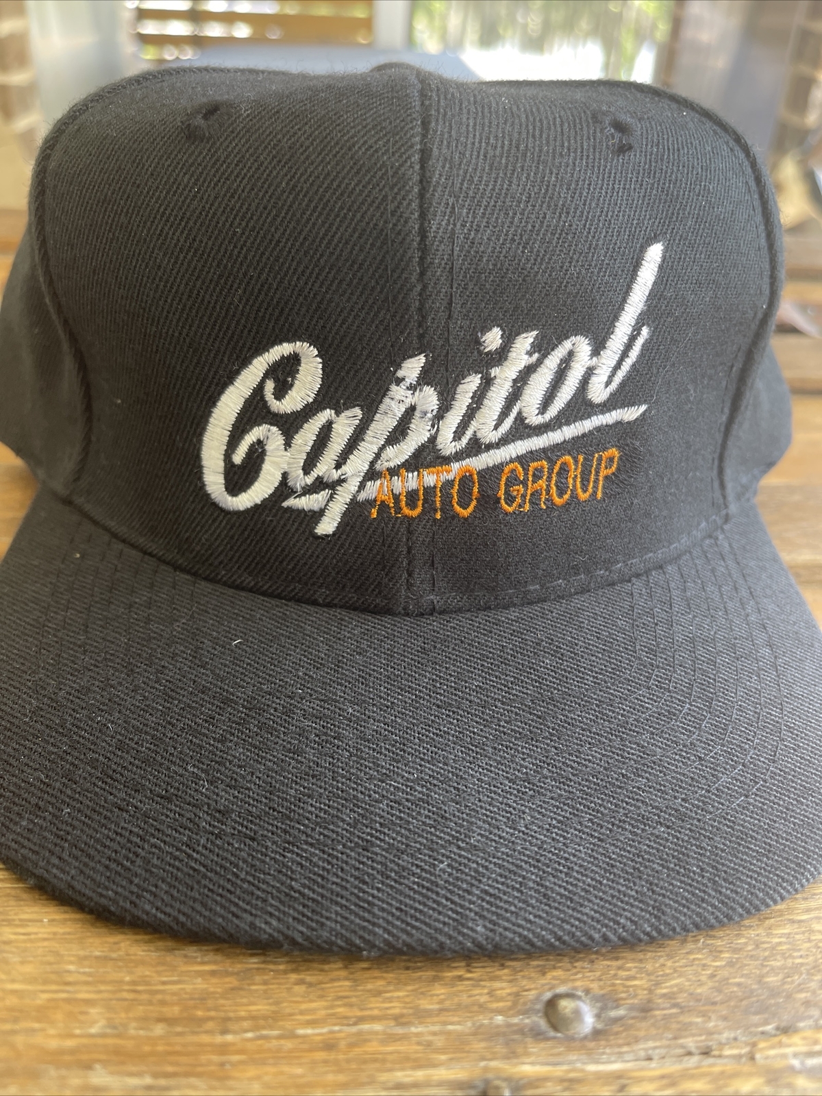 Vtg Trucker Hat Cap Wool SnapBack Otto Cap Capital Auto Navy Blue w/embroidered