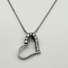925 Sterling Silver CZ Sideways Open Heart Pendant Box Chain Necklace 16  