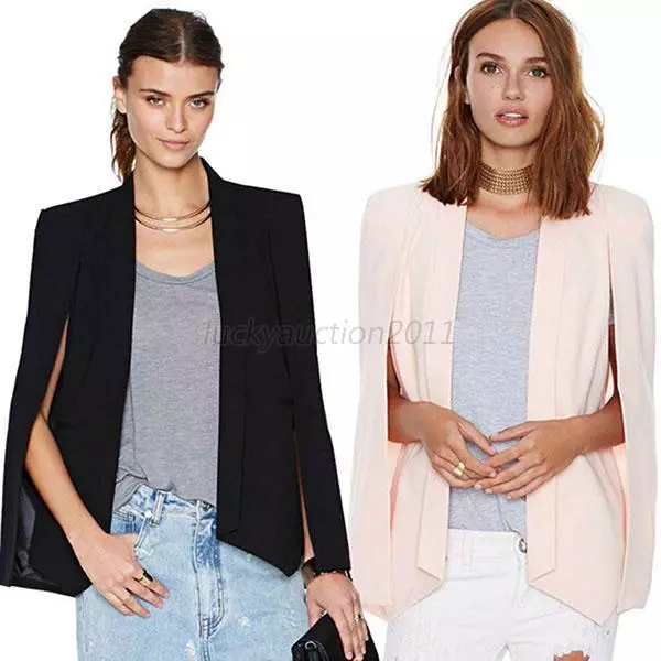 Fashion Women Casual Long Open Split Sleeve Cape Blazer Suit Poncho Coat Jacket