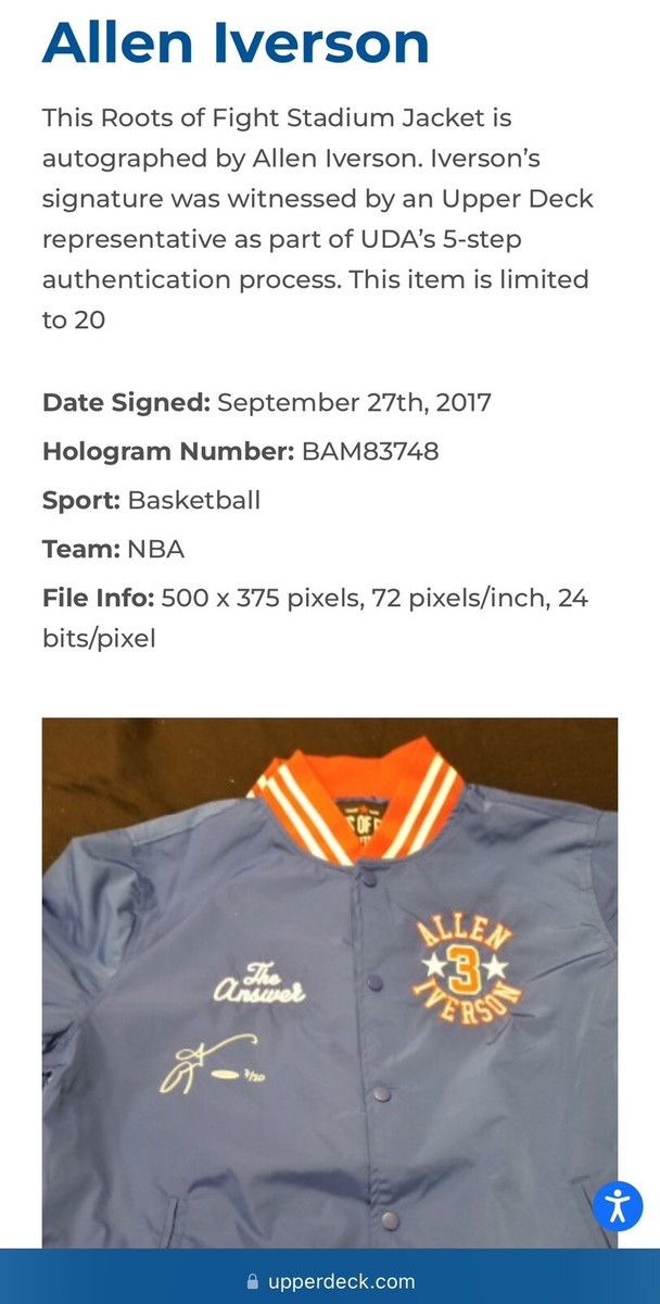 Allen Iverson Signed Auto Stadium Jacket 