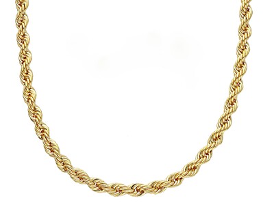 18K YELLOW GOLD LONG CHAIN NECKLACE 4mm BRAID ROPE LINK 70cm
