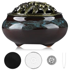 Handmade Ceramic Incense Burner with Metal Lid - Zen Meditation, Home Decor,S