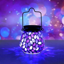 Bshine Mosaic Solar Lantern Outdoor Hanging Waterproof, Purple Mosaic Light Indo
