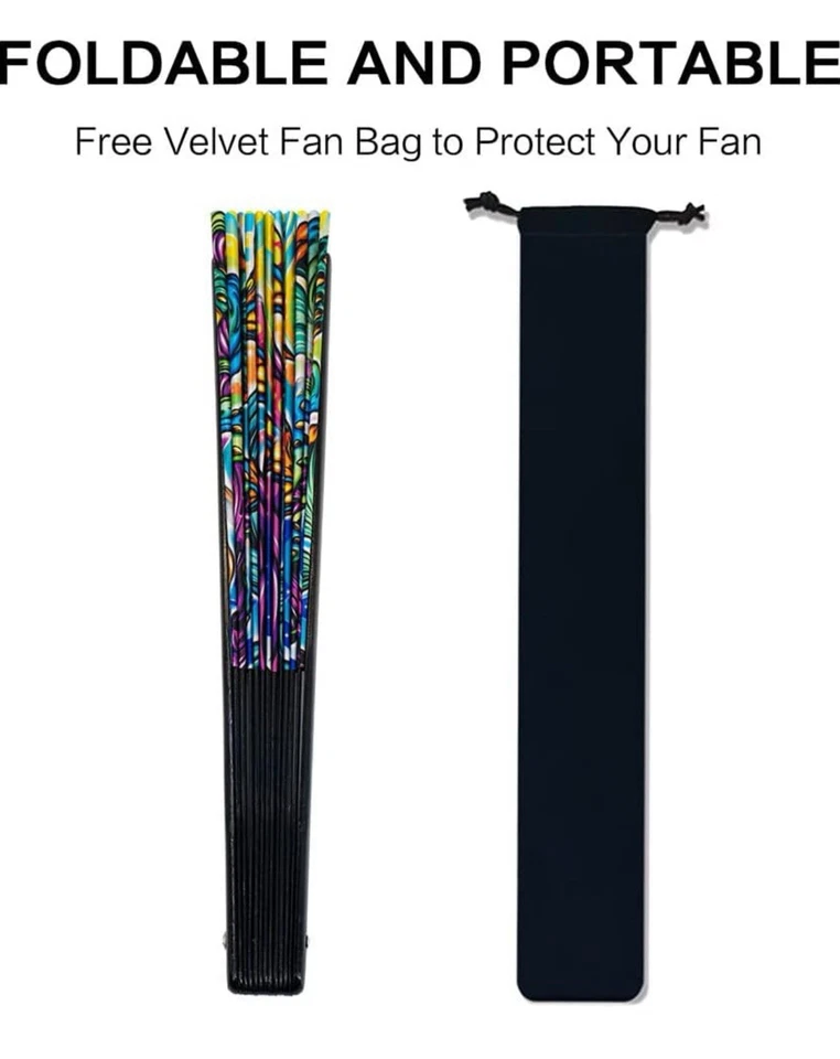 13" Large Rave Fan Bamboo, Folding Clack Hand Fans Foldable for Men Women. - Image 4 of 4