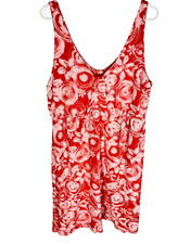 Fresh Produce Dress XL Rayon Spandex Coral White Floral Stretch Sleeveless USA