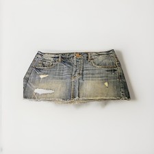 American Eagle Mini Denim Jean Frayed Skirt Women's Size 8 Distressed Y2K