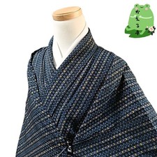 Kaerutei Kimono Blue Black Synthetic Washable Japan