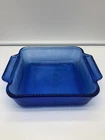 Anchor Hocking Cobalt 2 Qt Blue Square 8x8 Baking Dish Glass Handles Vintage