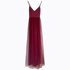 Windsor Haisley Tulle Satin Dress Sz M Burgundy High Slit Formal Y2K Balletcore