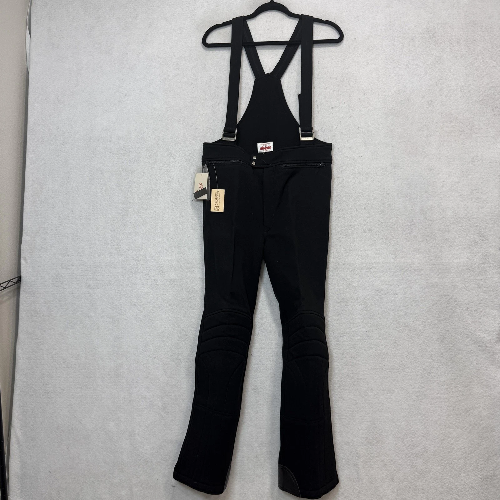 Elviana Snow Pants Mens 31 Black Insulated Ski Bib Suspenders Chamonix Italy