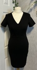 Coast Black V Neck Body Con Short Sleeve Dress Size 10 , B34
