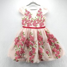 Disney Princess Belle Inspired Floral Embroidered Dress Pink Peach 7/8