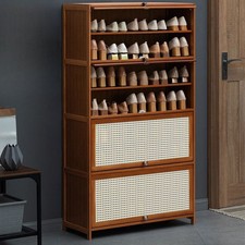 Shoe Storage Cabinet with Acrylic Doors Bamboo Free Standing Narrow Shoes