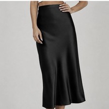 Rachel Zoe Womens Midi Skirt Slip Sz XL Black Satin Stretch Minimalist Classic