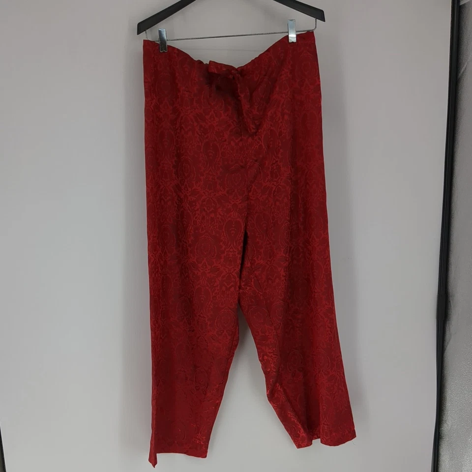 VTG 2000 Y2K Victoria's Secret Red Brocade Satin Pajamas Set Shirt Pants Large - Image 4 of 4