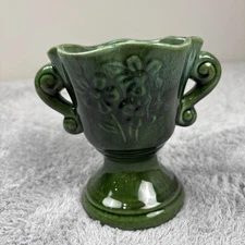 Vintage Haeger 6x5" Green Art Pottery Vase Goblet Planter Two Handled Vase MCM