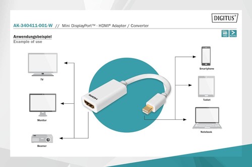 Digitus CAVO ADATTATORE DISPLAYPORT MINI DP HDMI 15CM - 第 2/7 張圖片