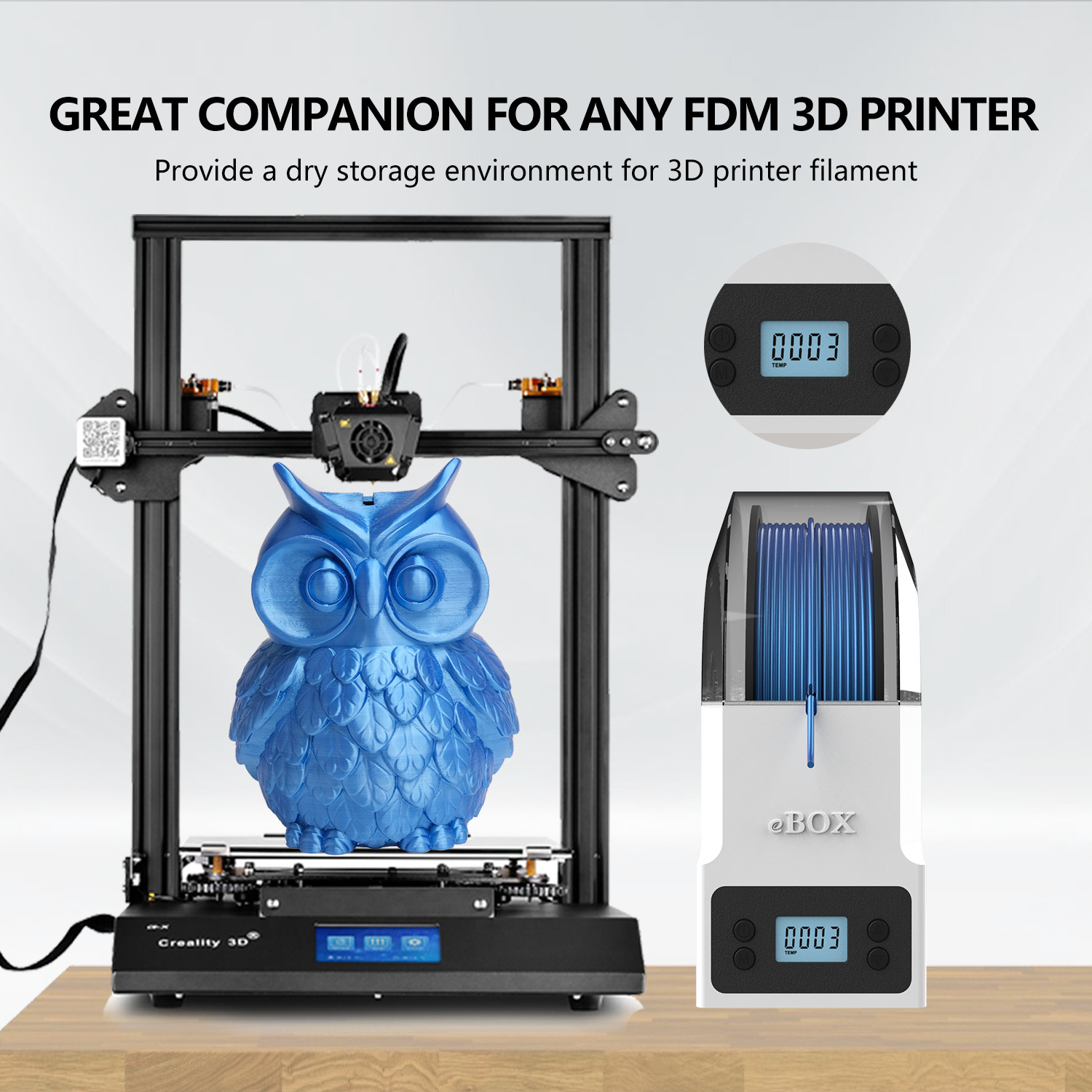 eSUN Filament Dryer Box Adjustable Dry Faster Smarter fr 1.75/2.85mm PLA/ABS/TPU