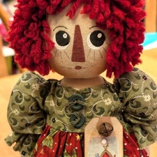 Primitive Folk Art Raggedy Ann Doll for Christmas with Stand 