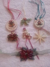 Vtg  Set of 7 Assorted Longaberger Basket Christmas Tie-On Tags Holiday 1999 Up