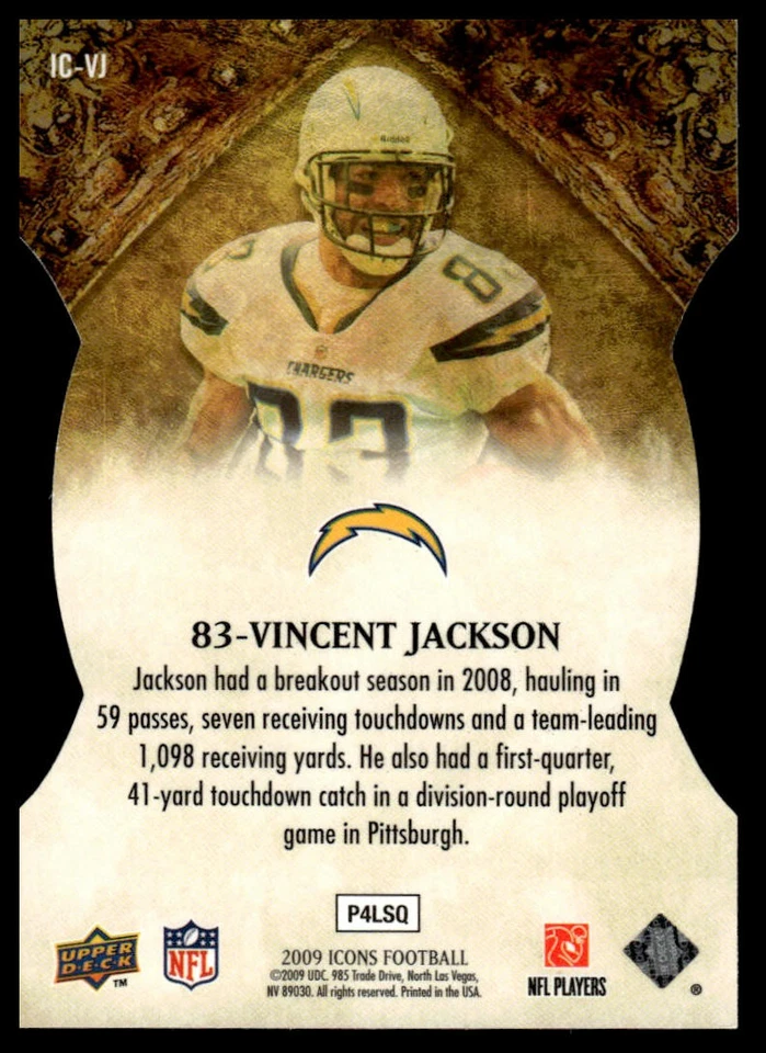 2009 Upper Deck Icons #IC-VJ Vincent Jackson NFL Icons Die Cut #/40 - Image 2 of 2