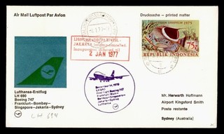 DR WHO 1976 INDONESIA LUFTHANSA FIRST FLIGHT JAKARTA TO SYDNEY AUSTRALIA S02575
