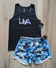 NWT Under Armour YLG Girls Purple Black Logo Tank  Shorts Set Youth Large 14/16