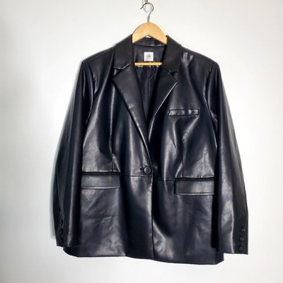 Cabi James Jacket Black Faux Leather Blazer XXL #4495