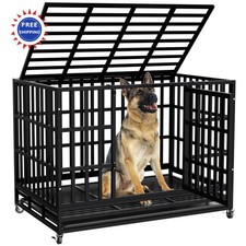 48 Inch Heavy Duty Dog Crate Kennel with Wheels SHUSHIM High Anxiety Crates