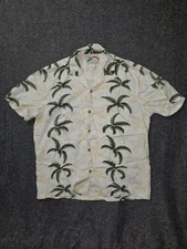 Vintage Paradise Found Shirt Mens Large Palm Tree Hawaiian Aloha Rayon Pocket