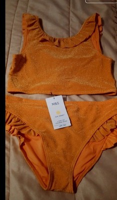M&S Mädchen orange schimmerndes Bikini-Set 2-teilig Bademode Alter 15/16 Jahre UPF 50+ 