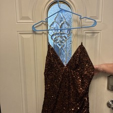 Crystal Doll Copper Sequence Cocktail Dress with Gold Strap Size S NWOT