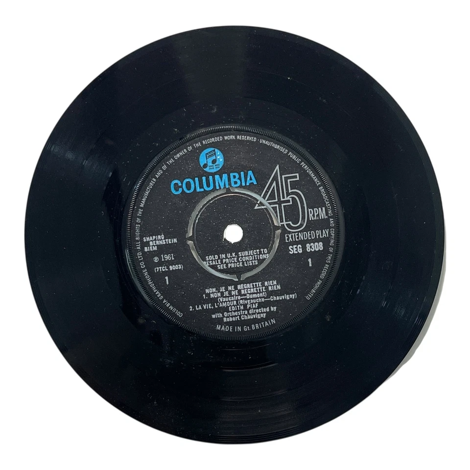 Edith Piaf Non Je Ne Regrette Rien Columbia 45 RPM EP 1961 Vintage French Foto 3 de 4