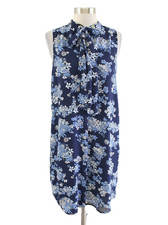 NWT Michael Kors Blue Floral Tie Neck Pussybow Shift Dress Size M Spring Button