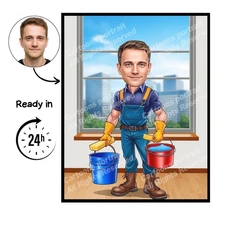 Window Cleaner Cartoon Portrait, Window Cleaner gift, Custom Window Cleaner
