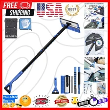 47.7″ Extendable Snow Brush and Ice Scraper, 270° Pivoting Snow Scraper Brush...