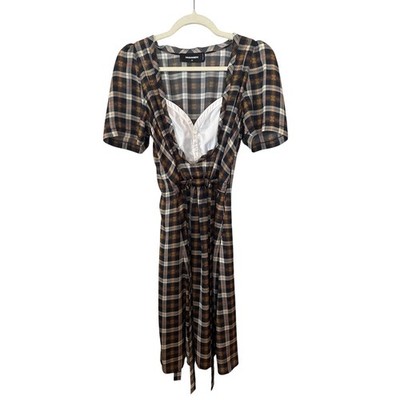 Dsquared2 Plaid Corset Midi  Italian Designer Schoolgirl Runway Brown Check 42
