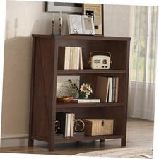 Small 3 Tier Bookshelf, Short Wood Bookcase, 36" Without Drawer Brown Cherry