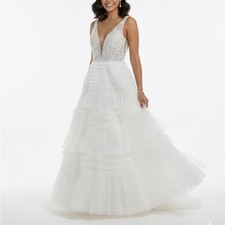 NWT Mac Duggal Wedding Dress Beaded Tiered Tulle Ball Gown Princess Illusion 2