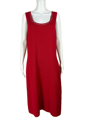 ST. JOHN EVENING Santana Knit Red Dress Rhinestone Neckline WOW! Size 14 - NTSF