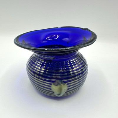 Vase Glas Eisch Blau Aufschmelzungen Handgefertigt Glaskunst Signiert Vintage