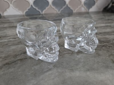 Set 2 Crystal Head Vodka CHV Clear Glass Shot Glasses 1 & 2 Oz Skulls Heavy