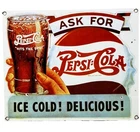 VINTAGE PEPSI COLA PORCELAIN SIGN GAS STATION BOTTLE COKE COCA DEW A & W OIL