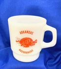 Vintage  Fire King Milk Glass Anchor Hocking Arkansas Razorbacks Milk Glass Mug